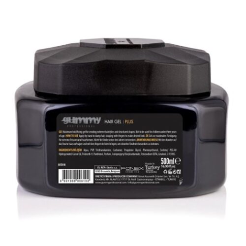 GUMMY PROFESSIONAL HAIR GEL PLUS, VITAMIN B5 (PANTHENOL), PARABEN AND ALCOHOL FREE, EDGE CONTROL, EXTREME LOOK, 500 ML
